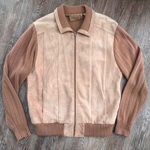 Vintage Unisex 1980s Suede & Knit Bomber/ Sweater Jacket - Tan Camel